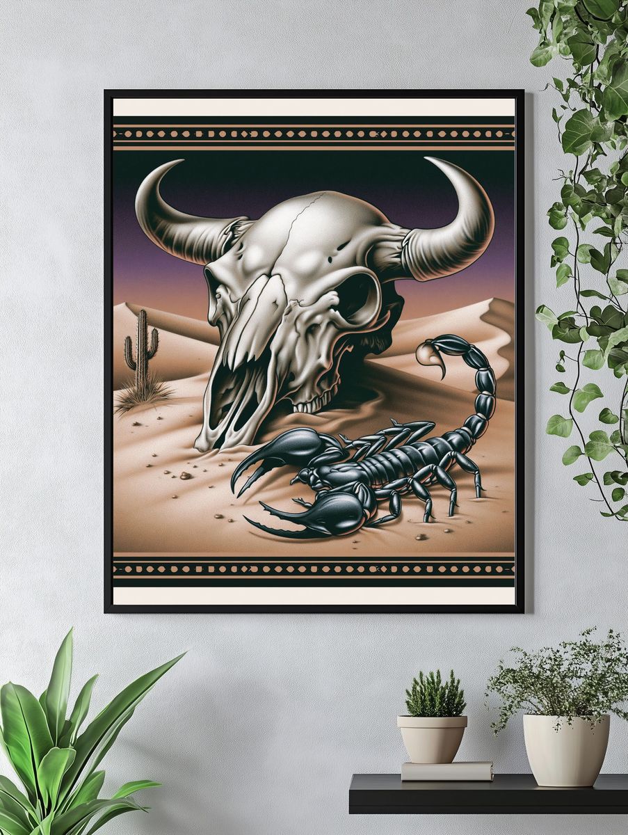 Desert Skull and Scorpion Illustration Poster. — room view 4