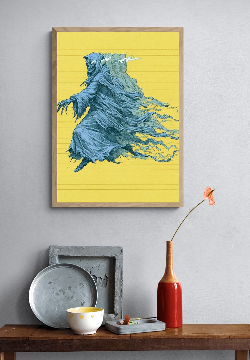 Ghostly Reaper Illustration Poster. — room view 3