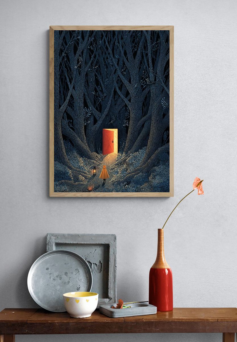 Enchanted Forest Door Illustration Poster. — room view 3