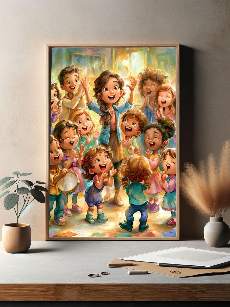Joyful Children Celebration Illustration Poster. — room view 2
