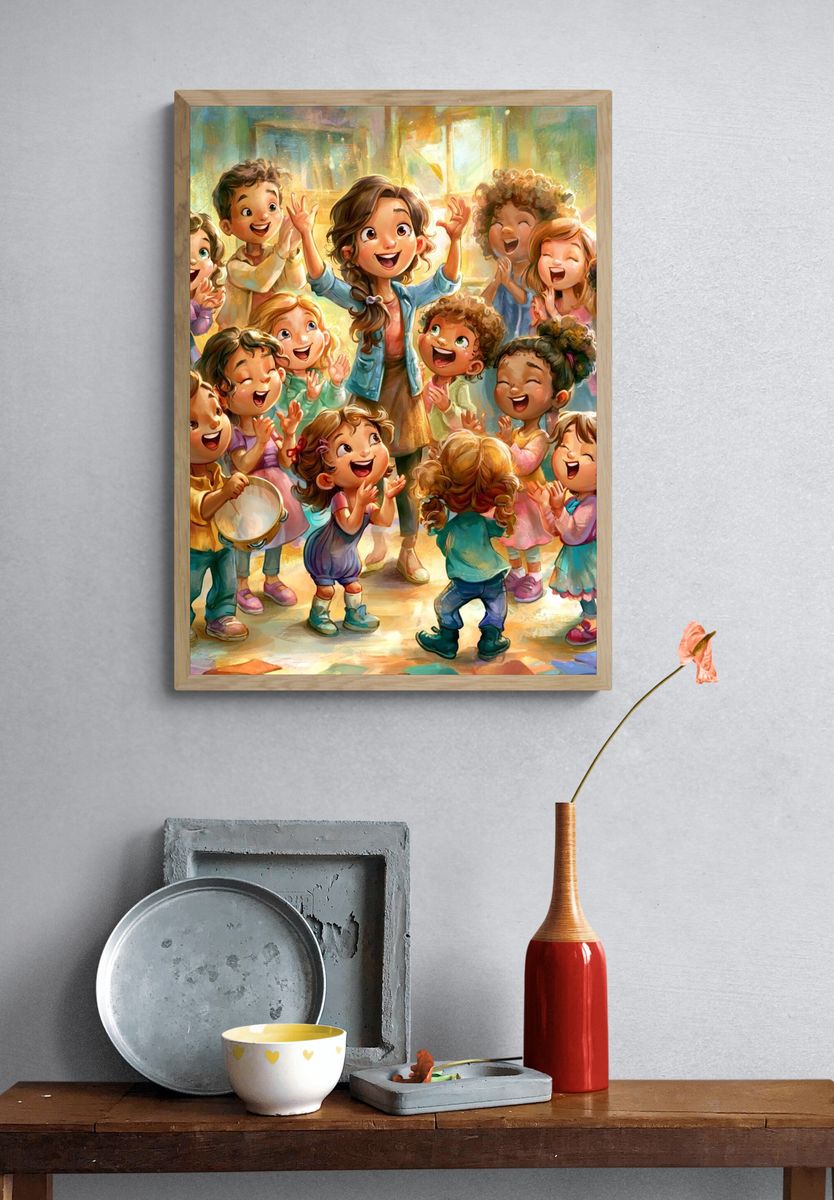 Joyful Children Celebration Illustration Poster. — room view 3
