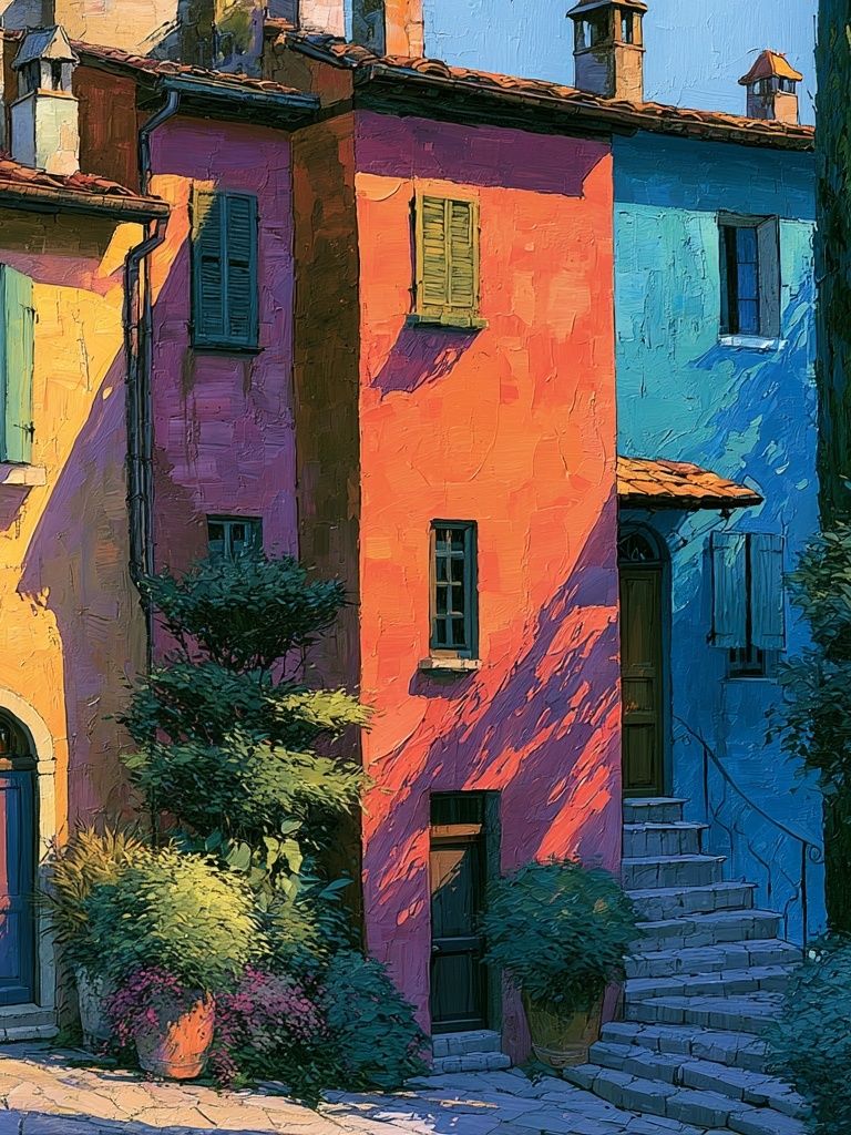 Colorful Tuscan Village — Illustration Print. poster detail