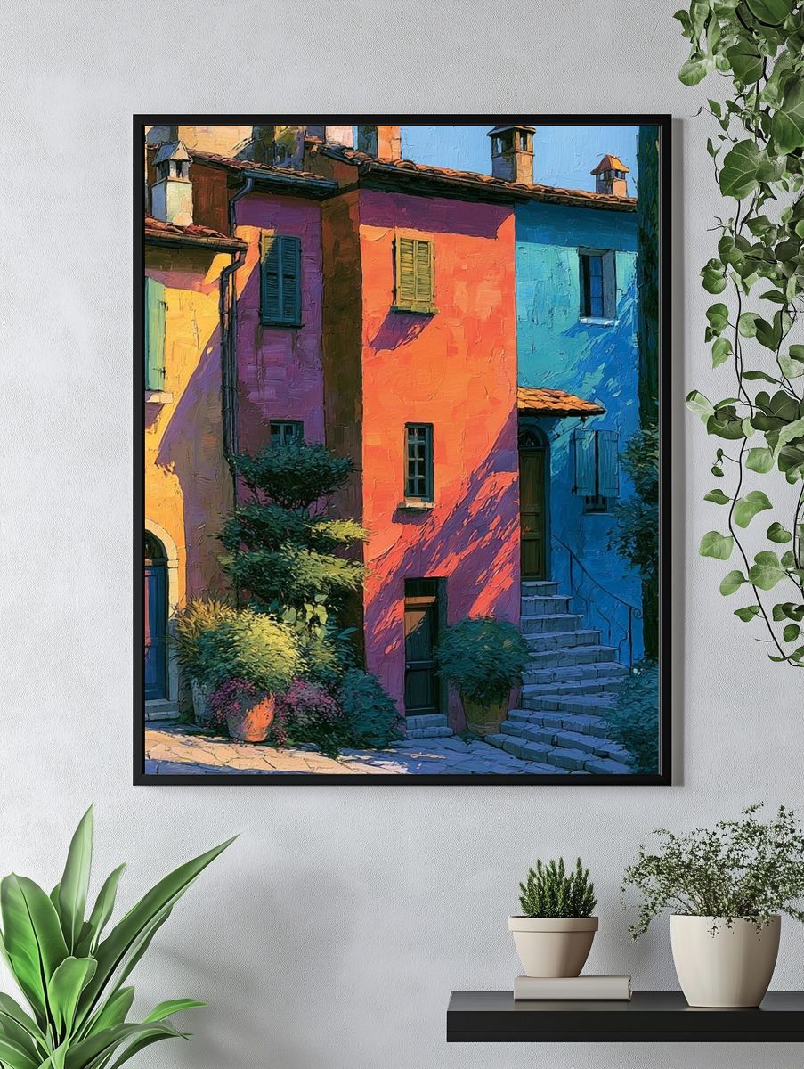 Colorful Tuscan Village — Illustration Print. — room view 4