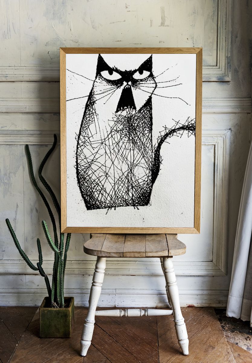 Abstract Cat Ink Poster. room preview