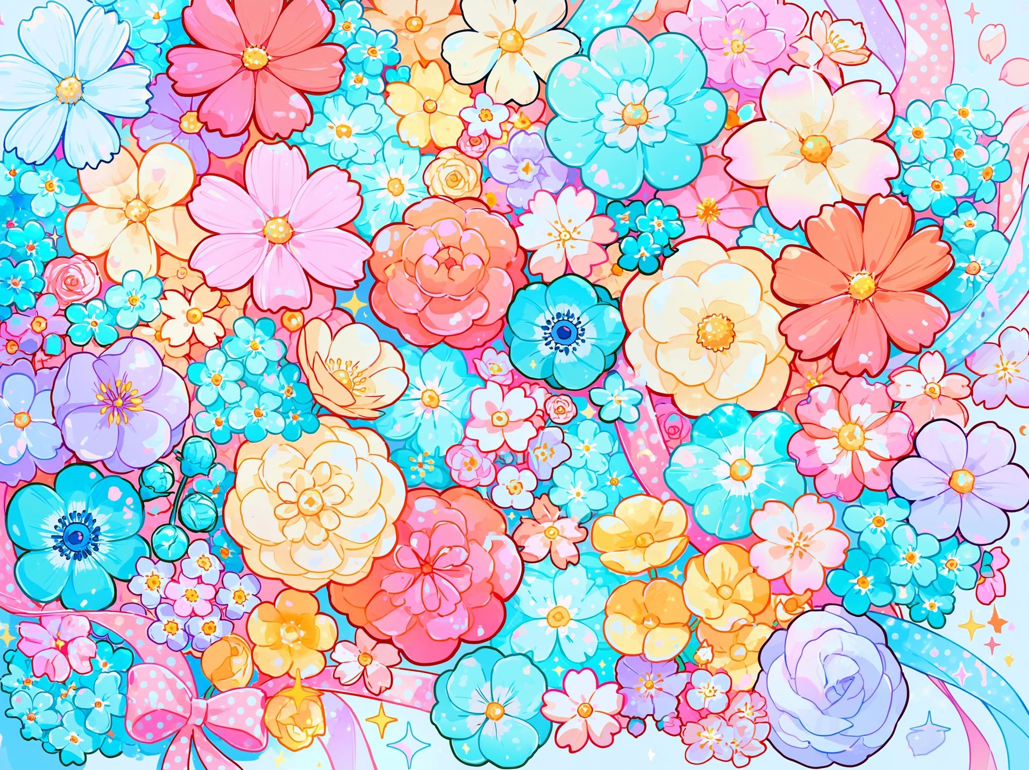 Pastel Flower Garden Illustration Poster. poster detail