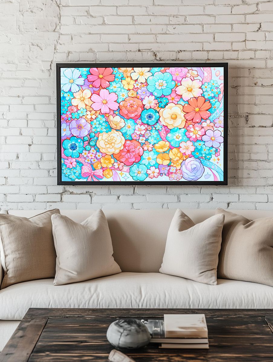 Pastel Flower Garden Illustration Poster. room preview