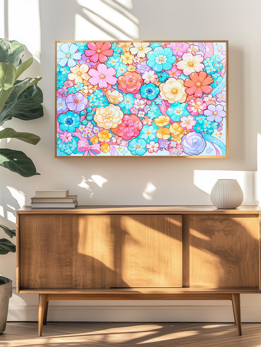 Pastel Flower Garden Illustration Poster. — room view 3