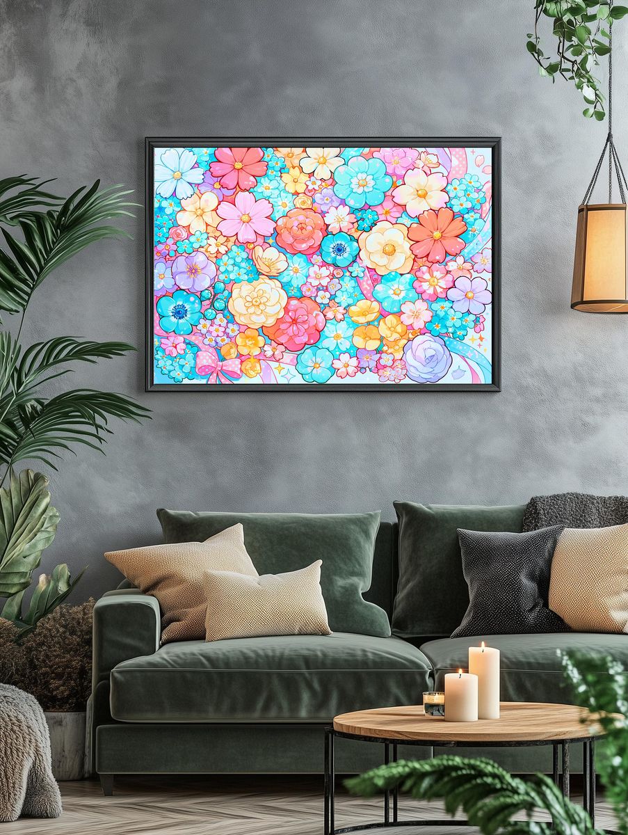 Pastel Flower Garden Illustration Poster. — room view 4