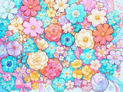 Pastel Flower Garden Illustration Poster. poster