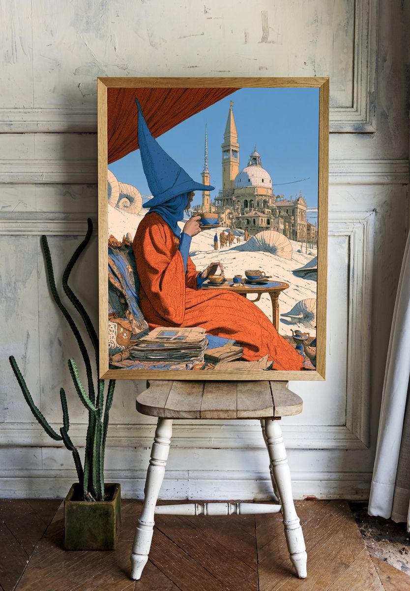 Venetian Tea Scene Illustration Poster. room preview