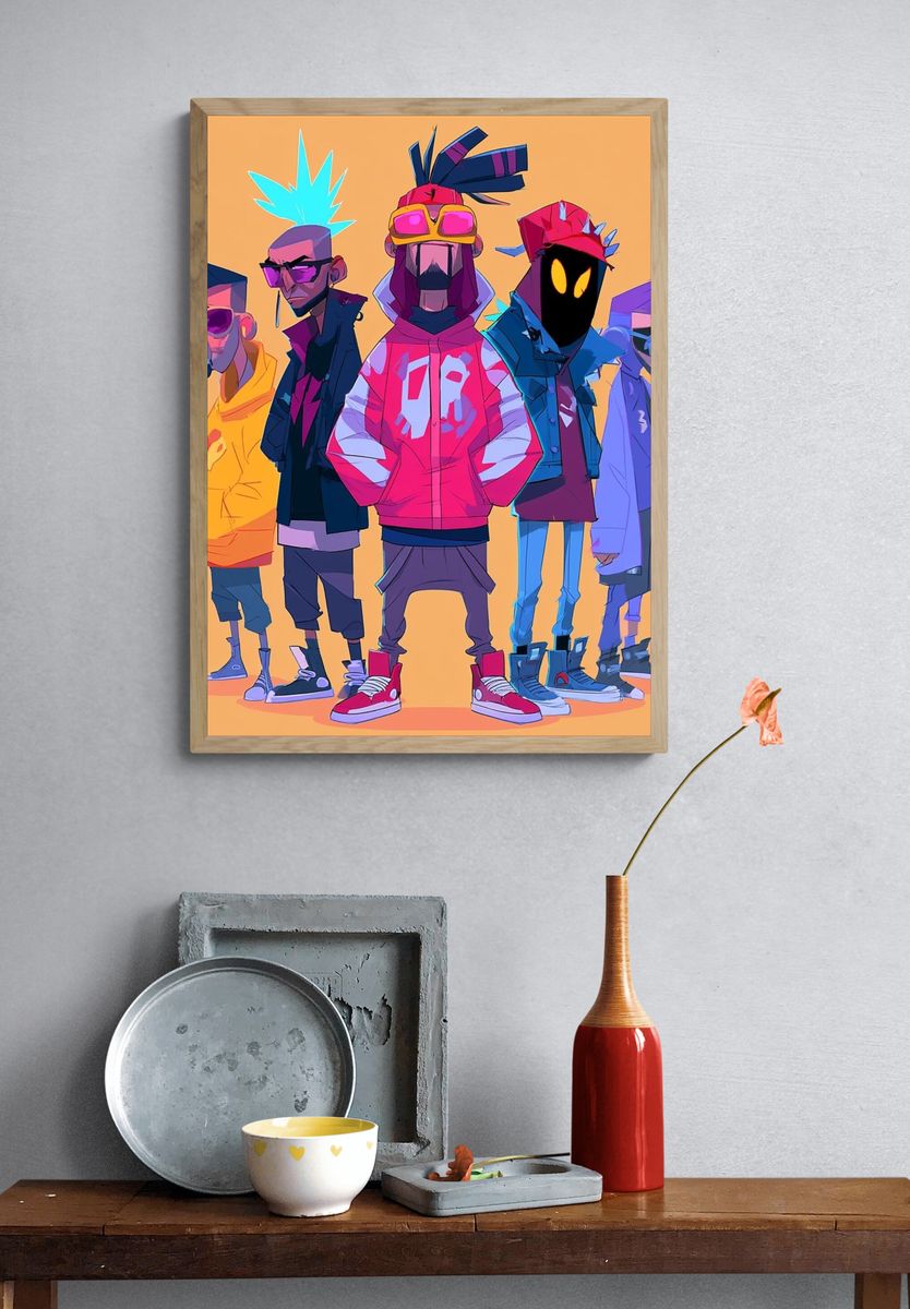 Neon Street Crew Illustration Poster. — room view 3