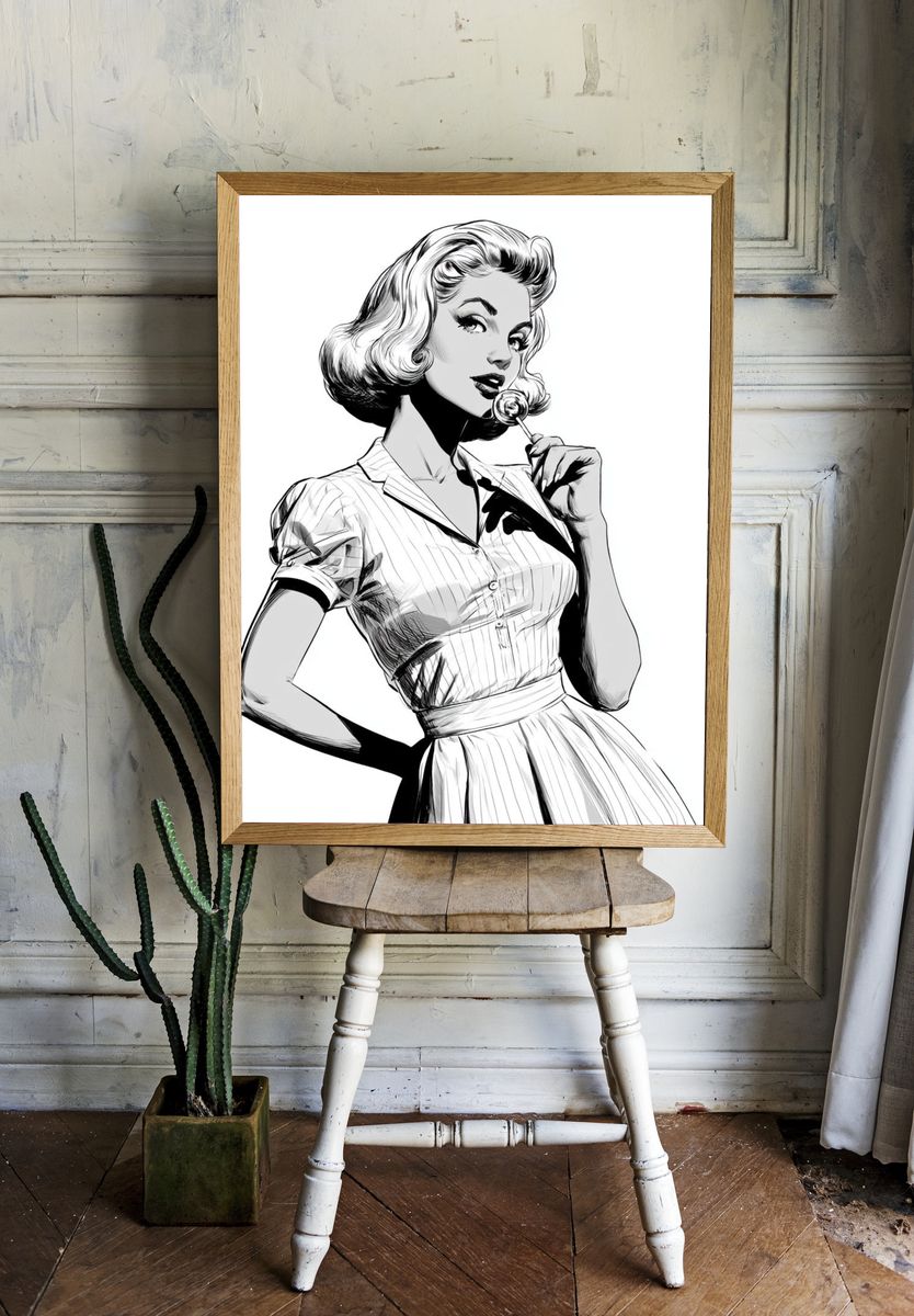 Retro Pin-Up Woman Illustration Poster. — room view 1