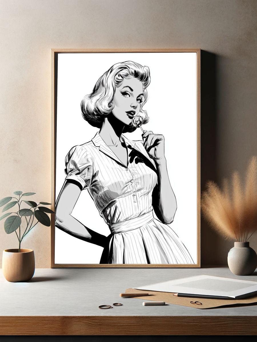 Retro Pin-Up Woman Illustration Poster. — room view 2