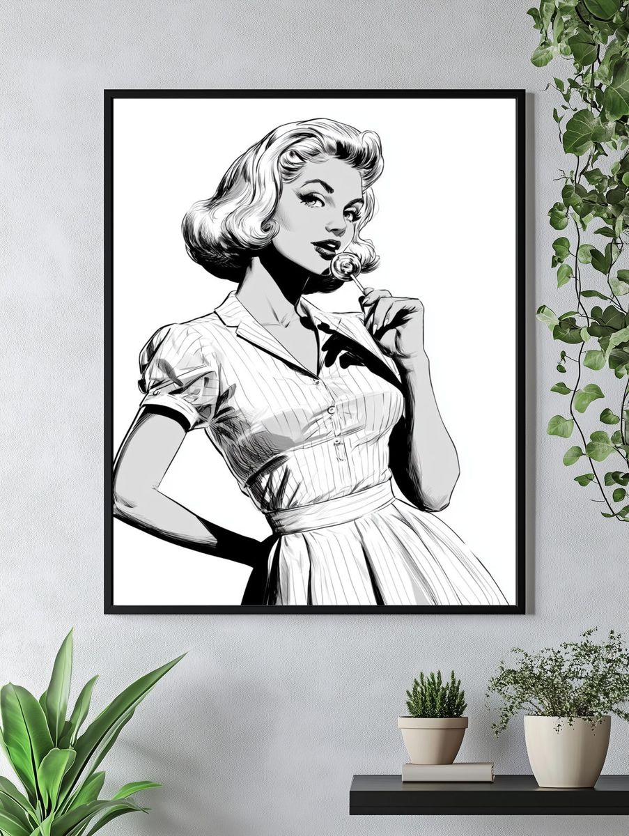 Retro Pin-Up Woman Illustration Poster. — room view 4