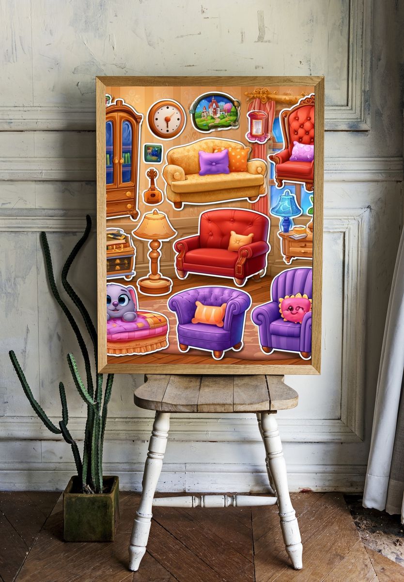 Whimsical Cartoon Furniture Poster. — room view 1