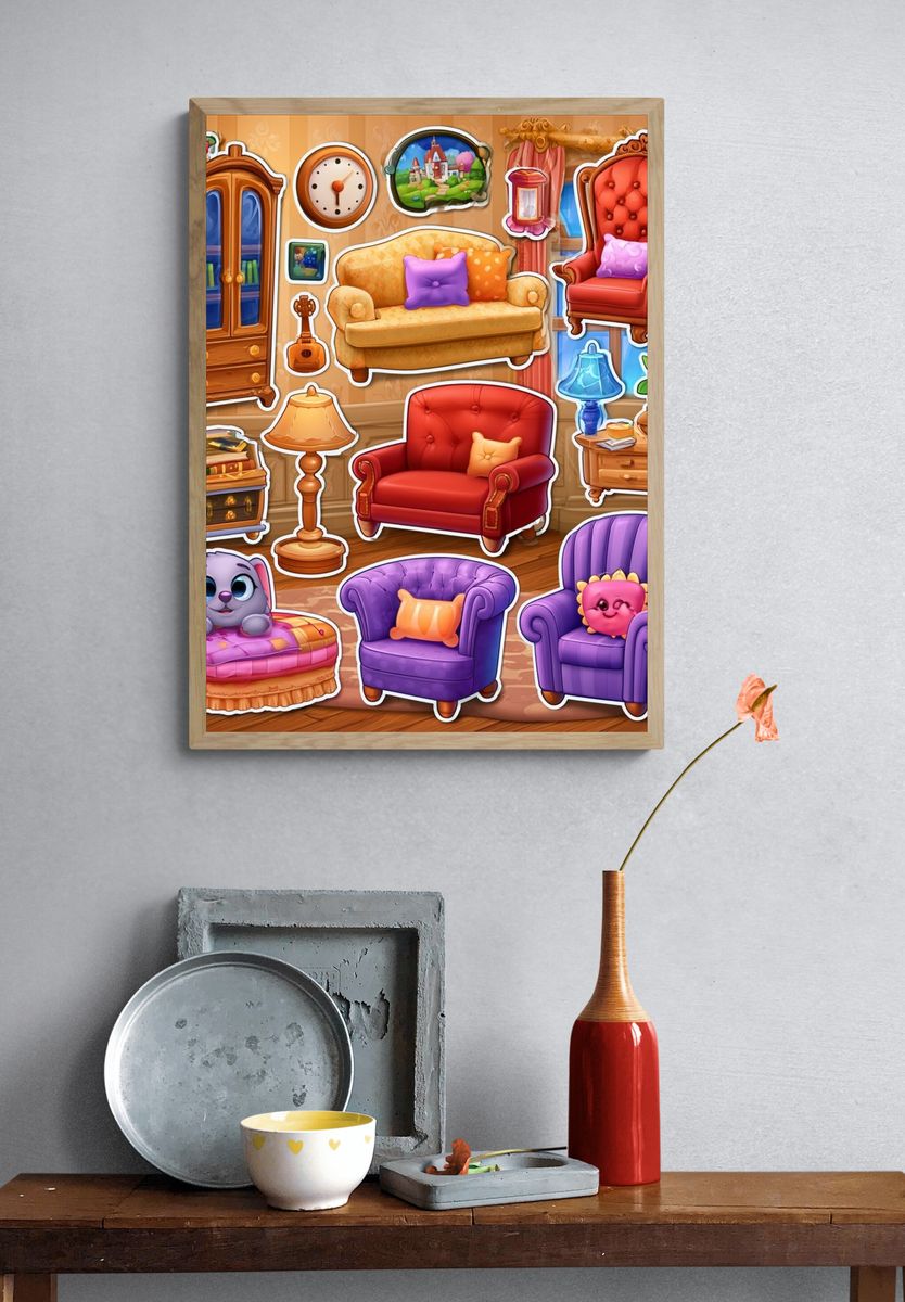 Whimsical Cartoon Furniture Poster. — room view 3