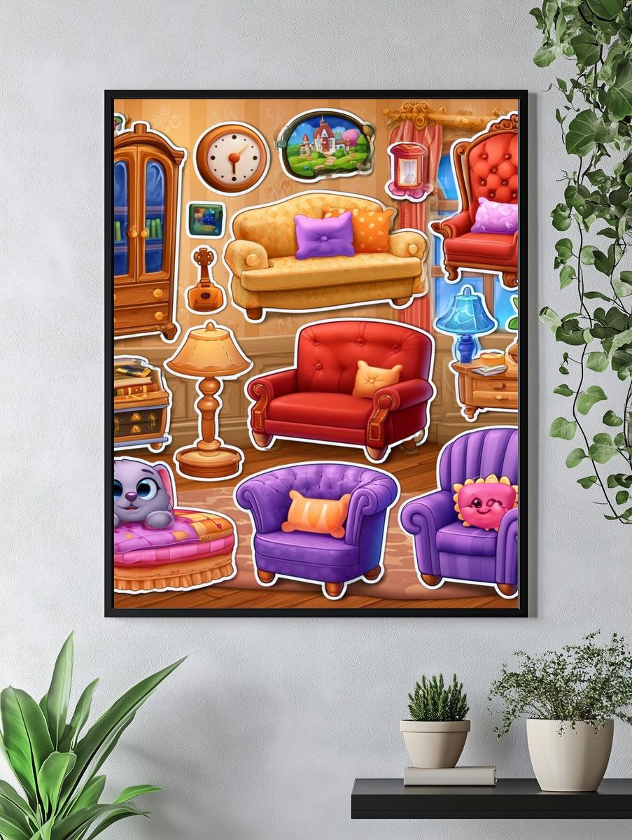 Whimsical Cartoon Furniture Poster. — room view 4