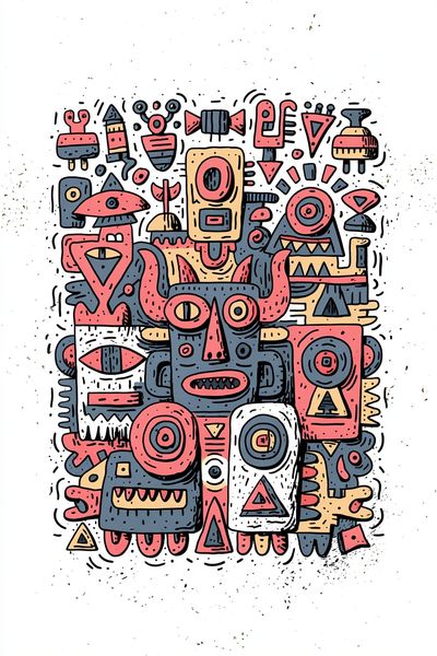Tribal Mask Collage Illustration Poster.