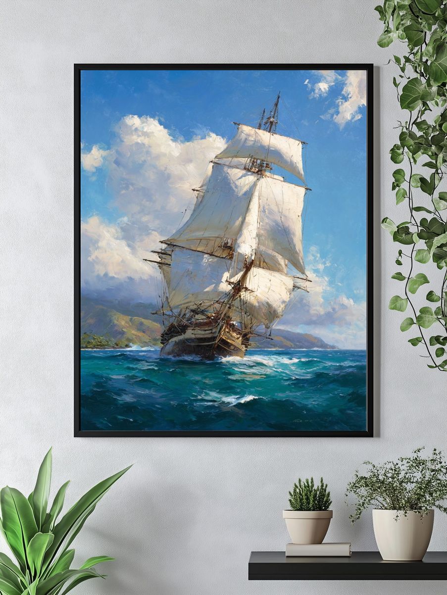 Tall Ship at Sea Illustration Poster. — room view 4