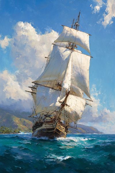 Tall Ship at Sea Illustration Poster.