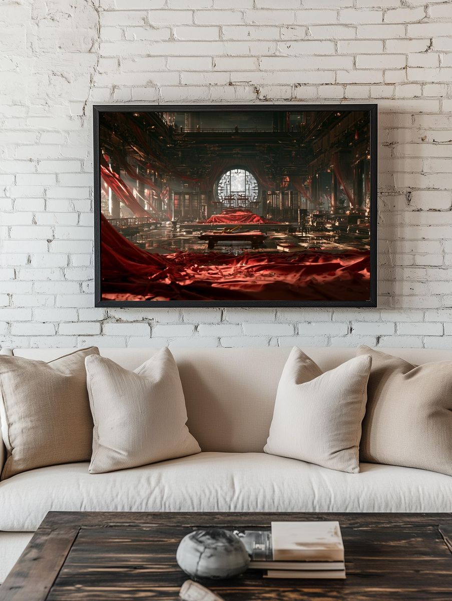 Red Silk Temple Interior Poster. room preview