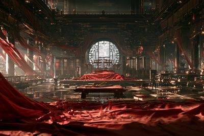 Red Silk Temple Interior Poster. poster
