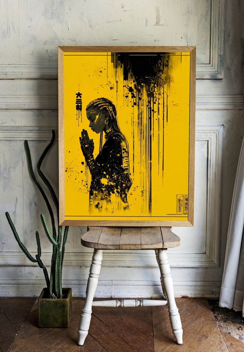 Cyberpunk Prayer Portrait Poster. room preview