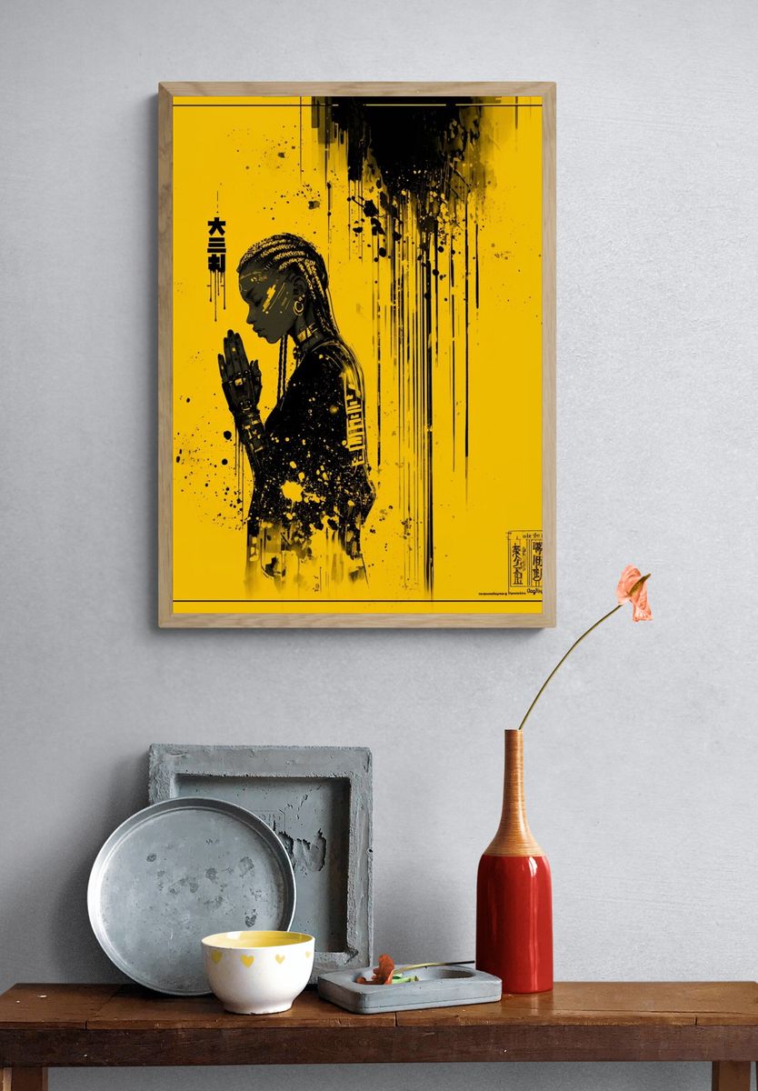 Cyberpunk Prayer Portrait Poster. — room view 3