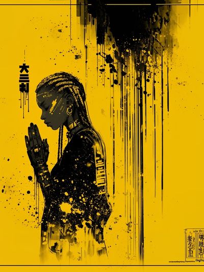 Cyberpunk Prayer Portrait Poster.