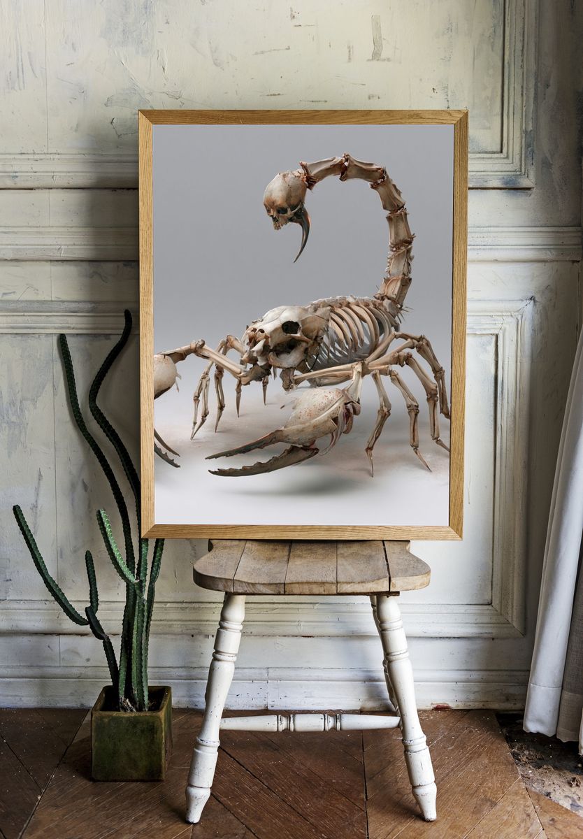 Bone Scorpion Surrealism Print. room preview