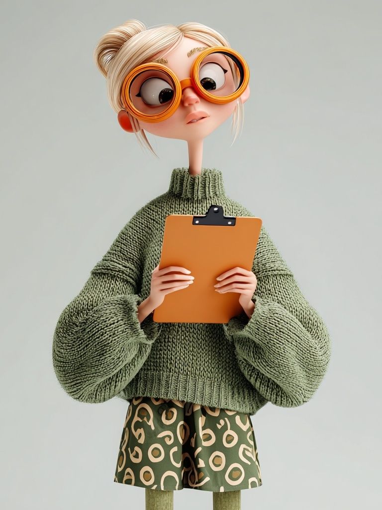 Quirky Girl with Clipboard Illustration Poster. poster — illustration art