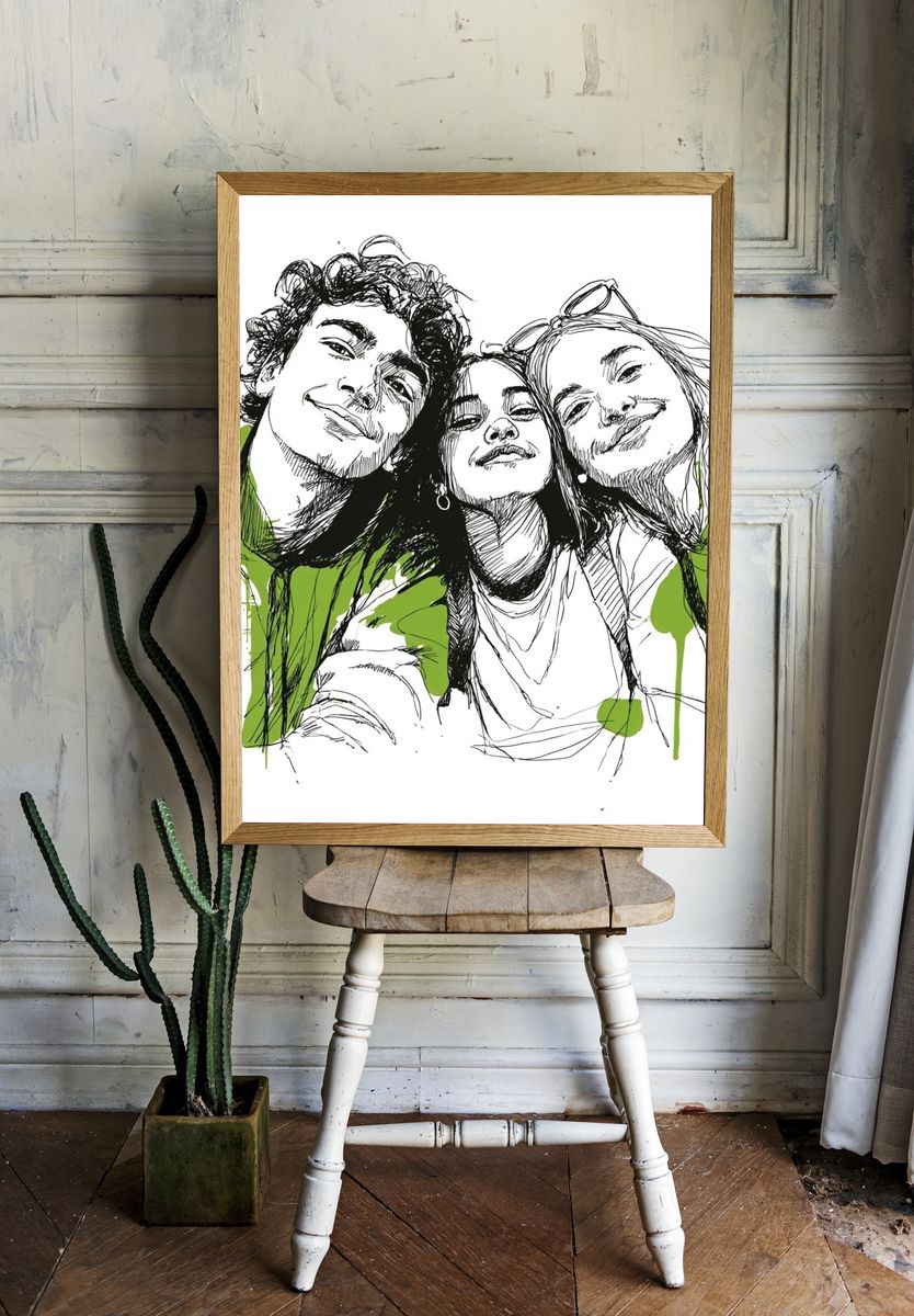 Friends Sketch Portrait Print. room preview