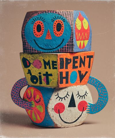 Playful Folk Art Faces Poster.