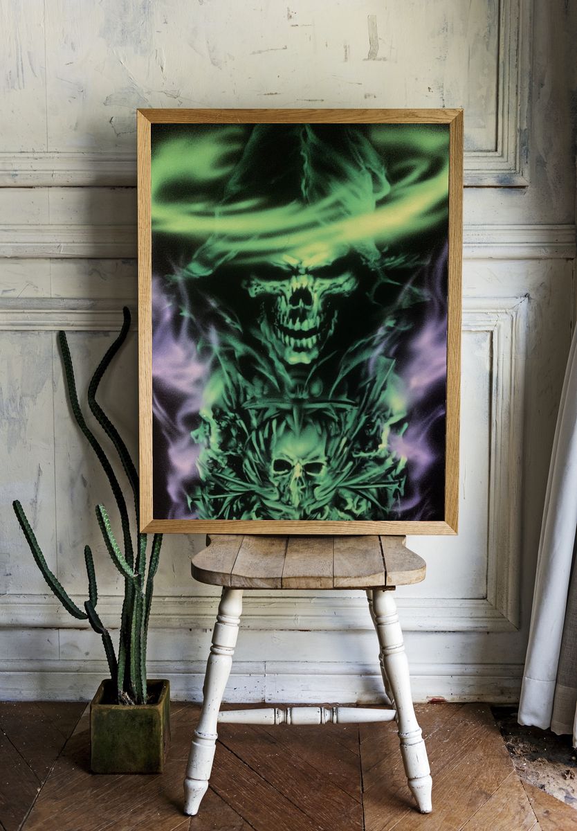 Neon Skull Smoke Illustration Poster. — room view 1