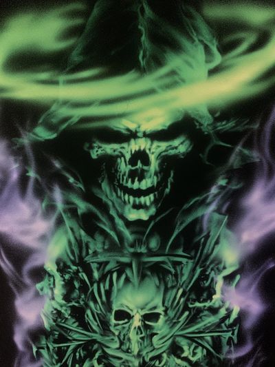 Neon Skull Smoke Illustration Poster.