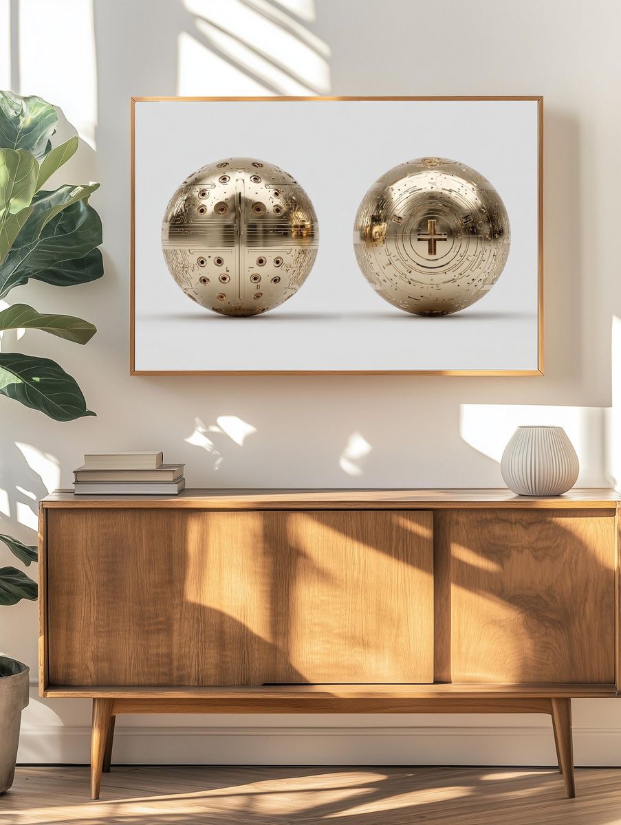 Golden Sacred Spheres Illustration Poster. — room view 3
