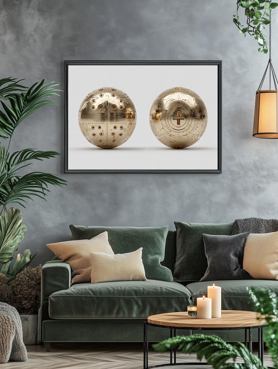 Golden Sacred Spheres Illustration Poster. — room view 4