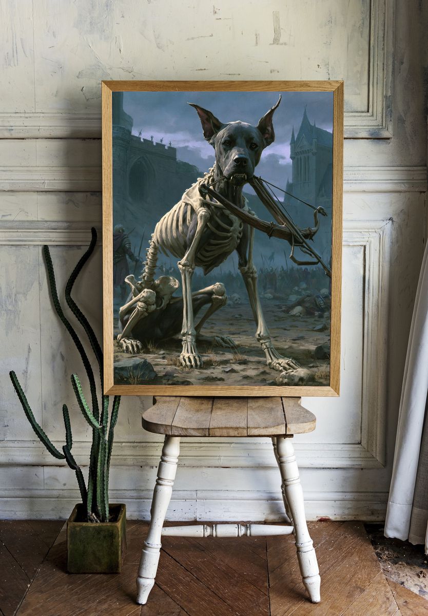 Skeleton Dog Fantasy Illustration Poster. — room view 1