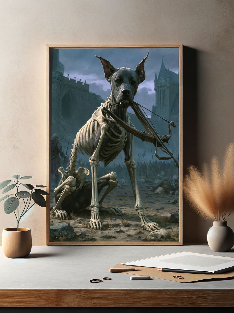 Skeleton Dog Fantasy Illustration Poster. — room view 2