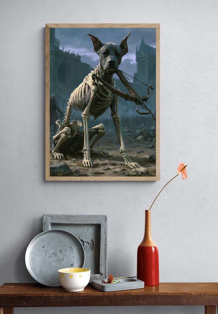 Skeleton Dog Fantasy Illustration Poster. — room view 3