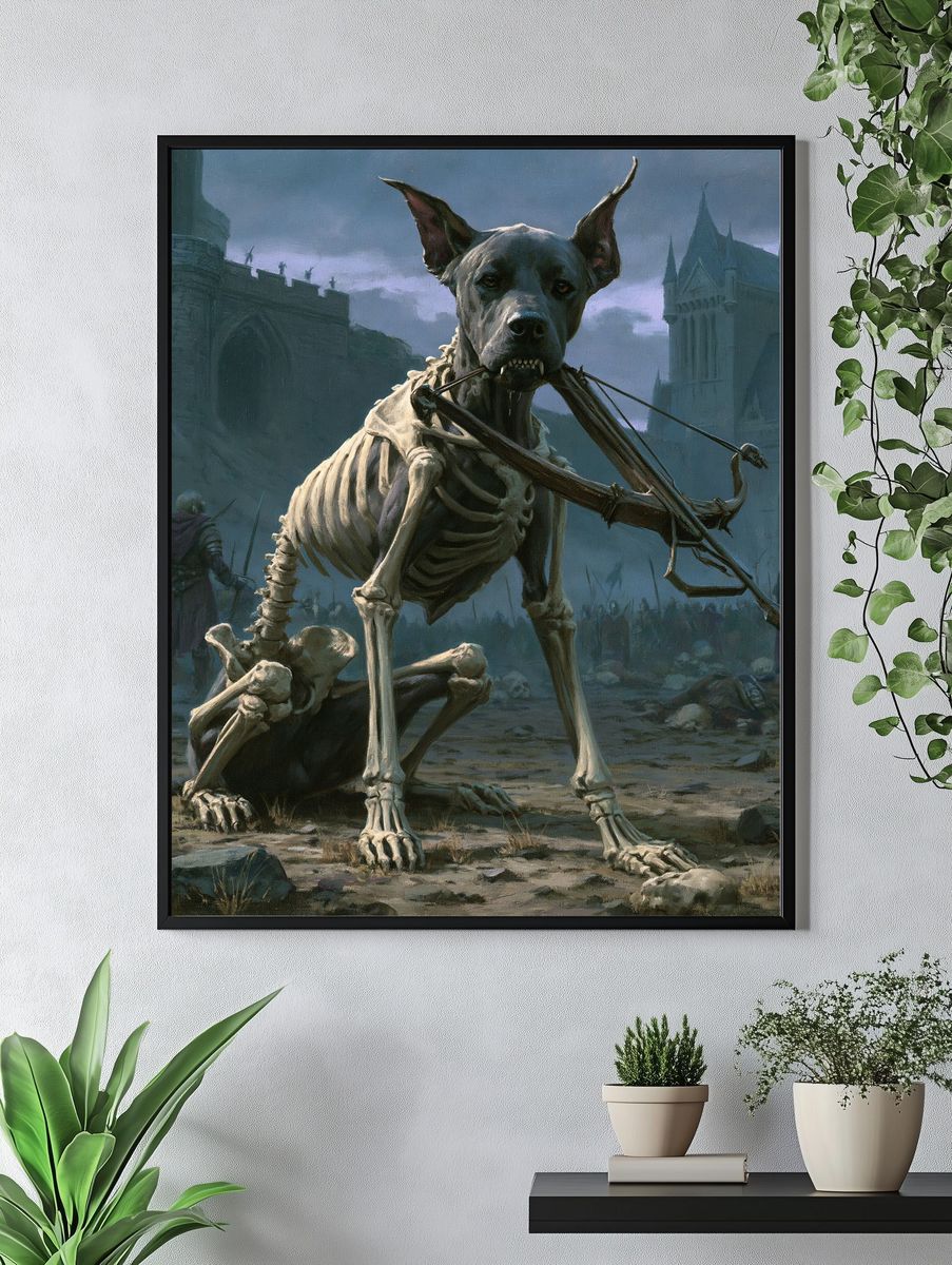Skeleton Dog Fantasy Illustration Poster. — room view 4