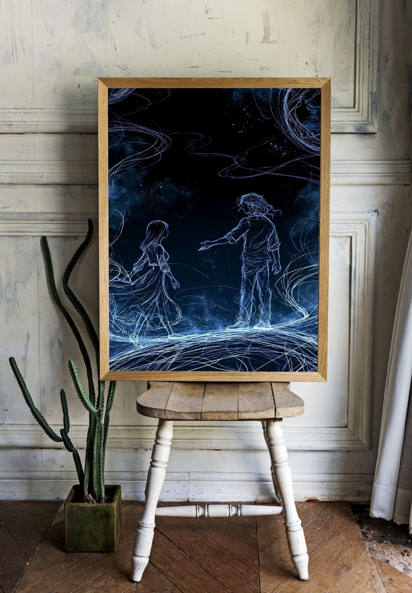 Celestial Lovers Line Art Poster. room preview