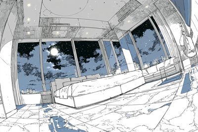 Moonlit Modern Bedroom Illustration Poster.