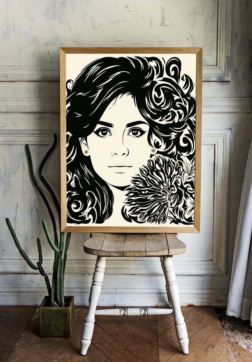 Ornamental Woman Portrait Print. room preview
