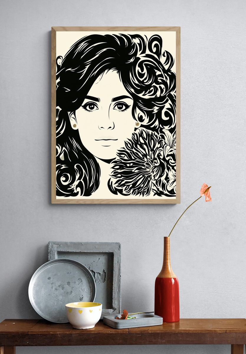 Ornamental Woman Portrait Print. — room view 3