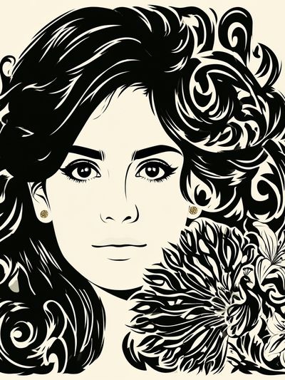 Ornamental Woman Portrait Print.