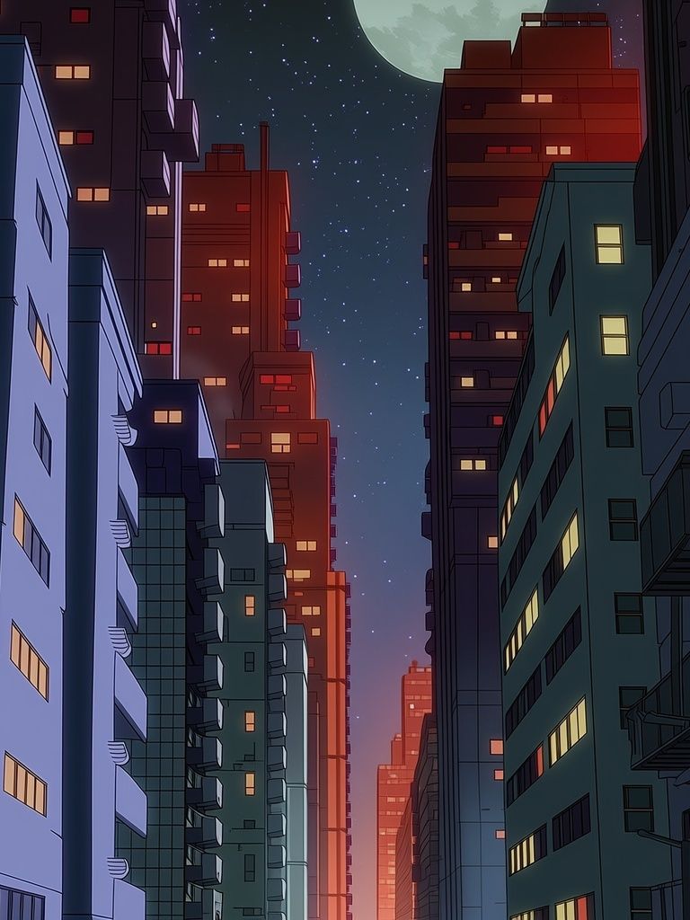 Moonlit City Alley Illustration Poster. poster — illustration art