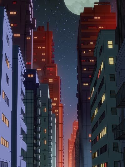 Moonlit City Alley Illustration Poster.
