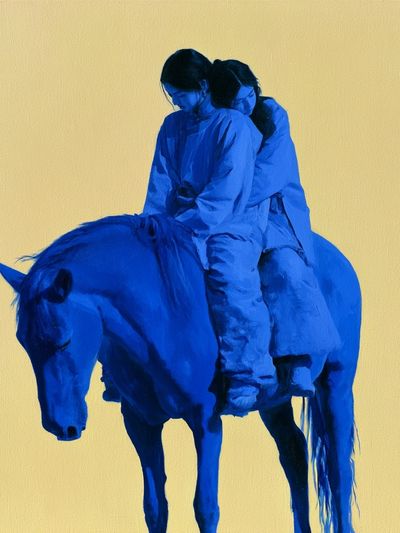 Blue Horse Rider Illustration Poster. poster