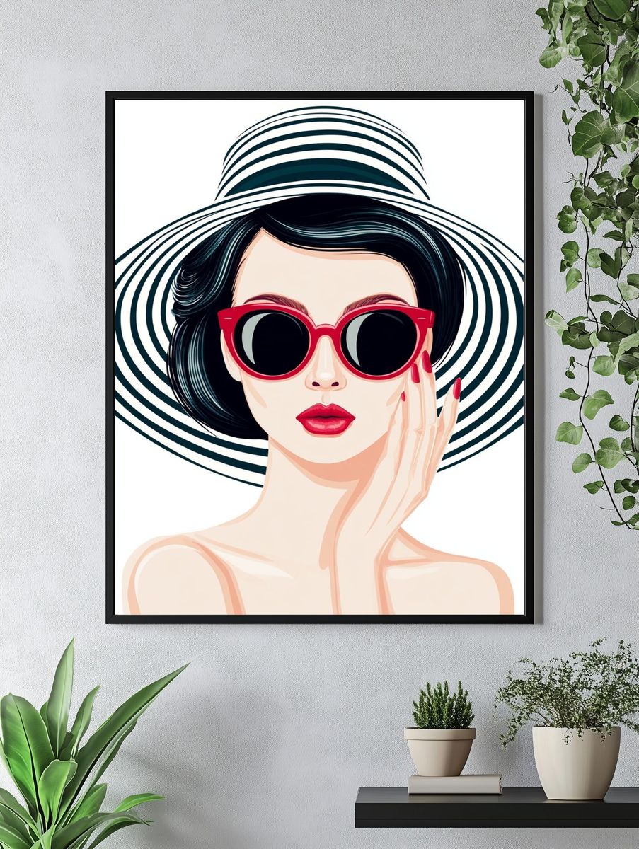 Red Sunglasses Fashion Illustration Poster. — room view 4